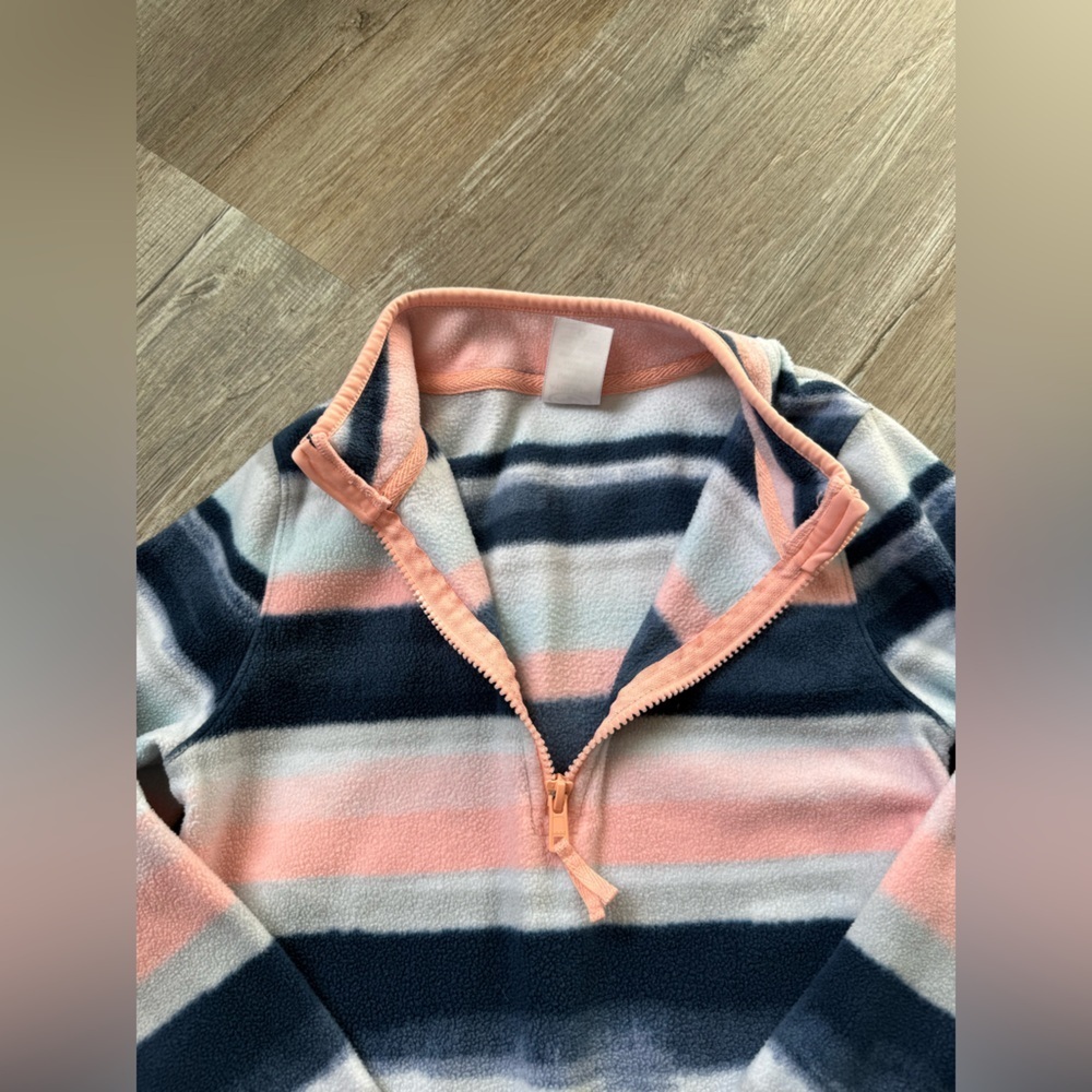 Striped Multi Color Quarter Zip Girls Pullover Sweatshirt Sweater Pink Blue L - Picture 3 of 6